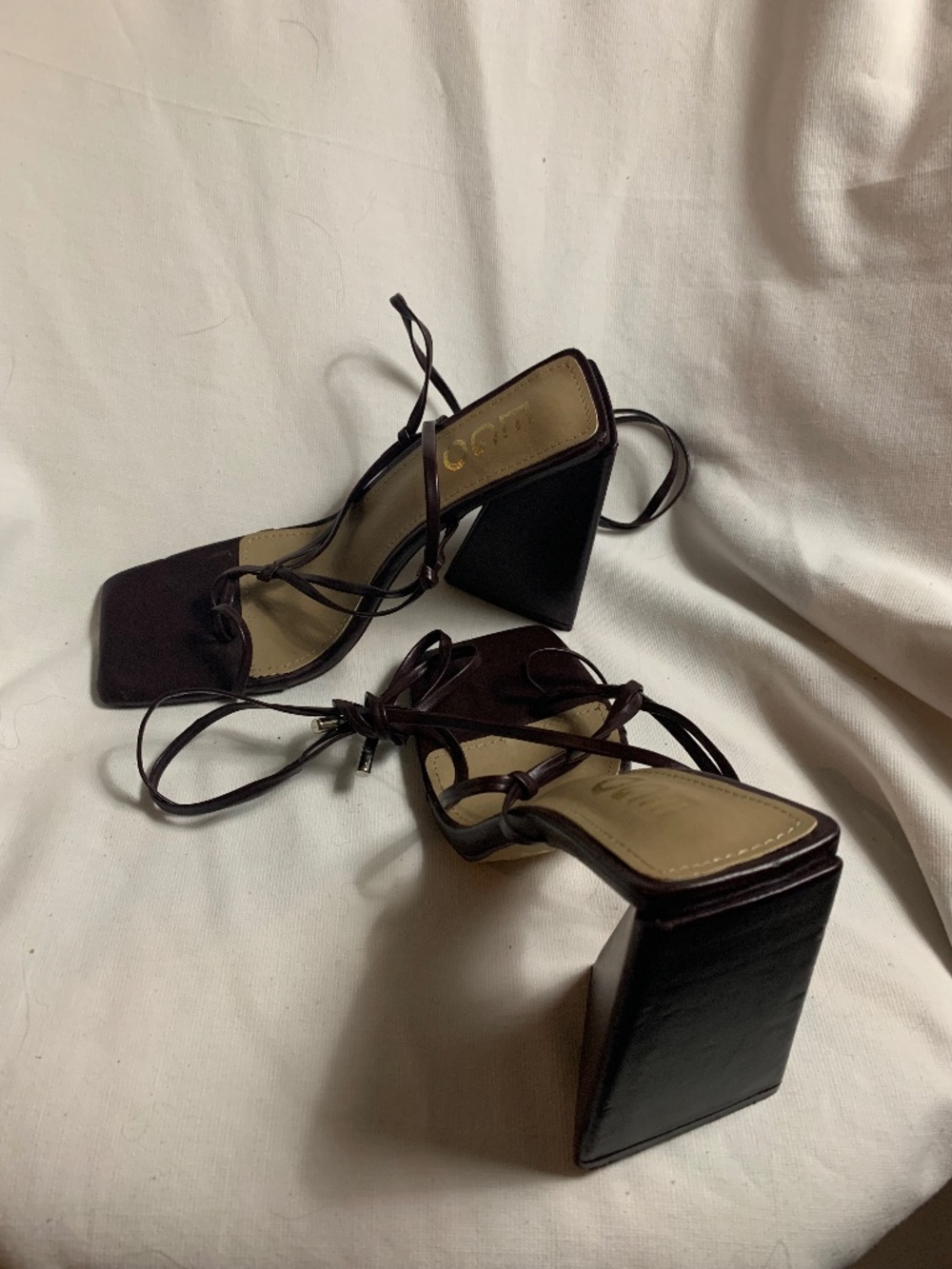 Brown Chunky Heel Wrap Leg Heel